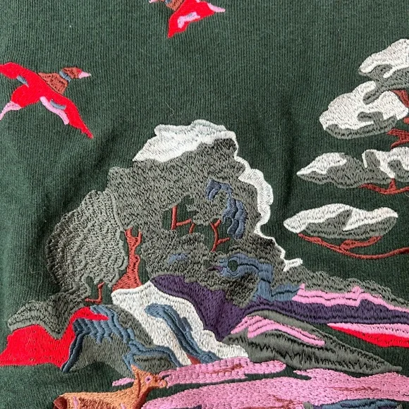 Coach Embroidered Green Crewneck Sweater with Zipper Pull - Picture 4 of 15